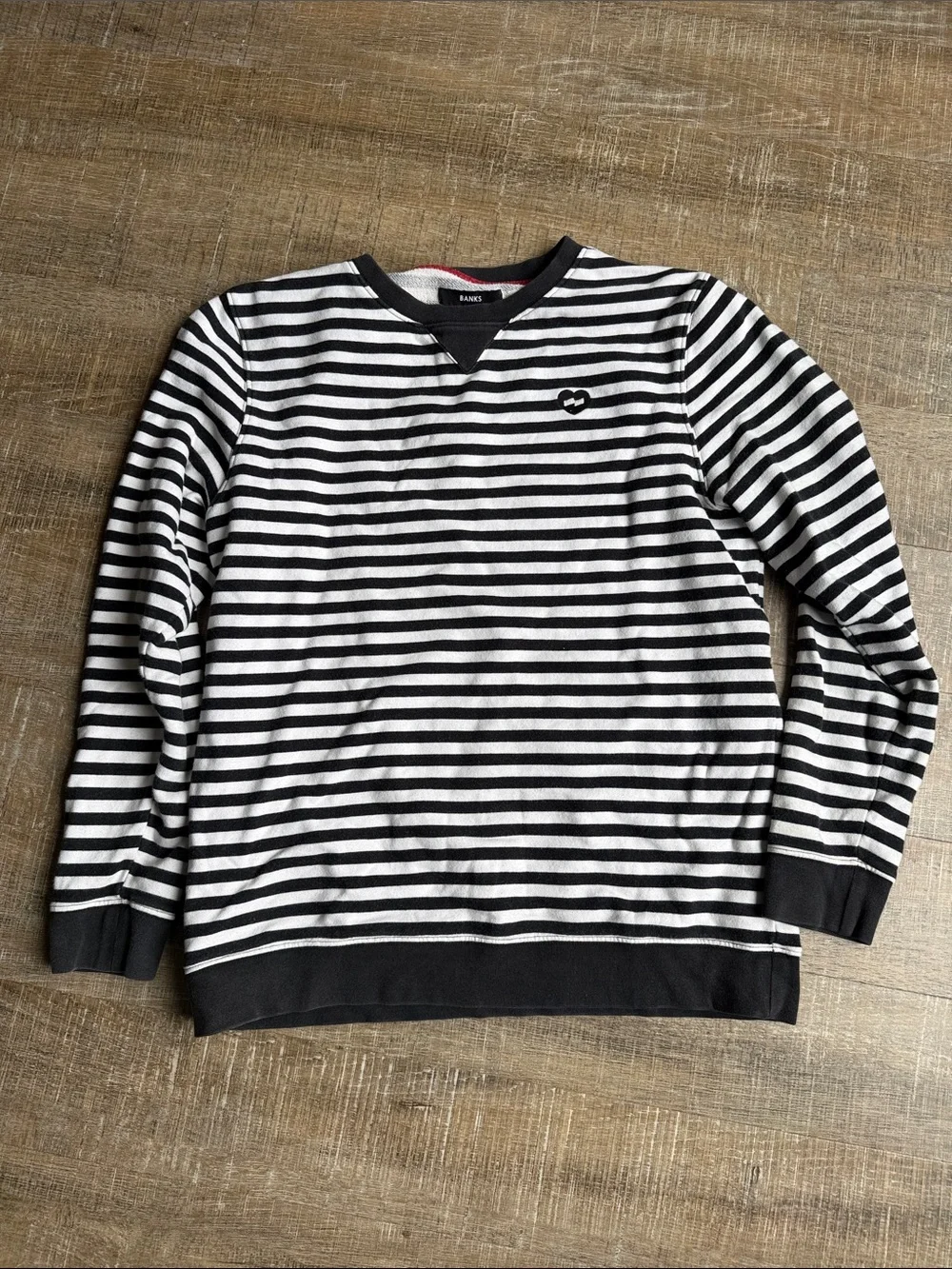 Banks Journal Navy White Stripe Crewneck Sweatshirt Embroidered Logo L
